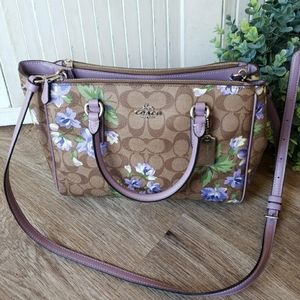 Coach Lily Surrey Carryall Lavender Brown Floral Tote With Duster Bag